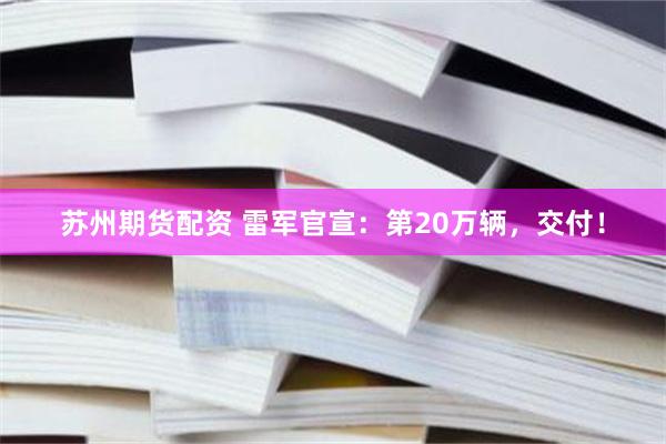 苏州期货配资 雷军官宣：第20万辆，交付！