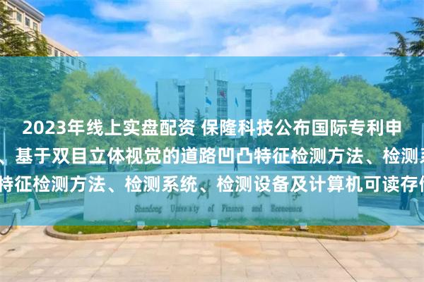 2023年线上实盘配资 保隆科技公布国际专利申请: “一种车辆控制方法、基于双目立体视觉的道路凹凸特征检测方法、检测系统、检测设备及计算机可读存储介质”