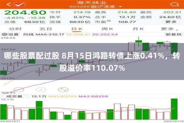 哪些股票配过股 8月15日鸿路转债上涨0.41%，转股溢价率110.07%